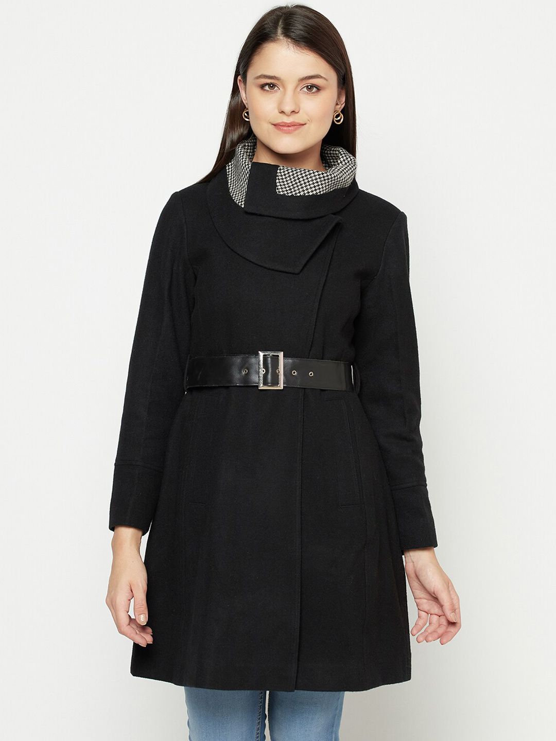 Owncraft Women Black Solid Over Coat-picture-11
