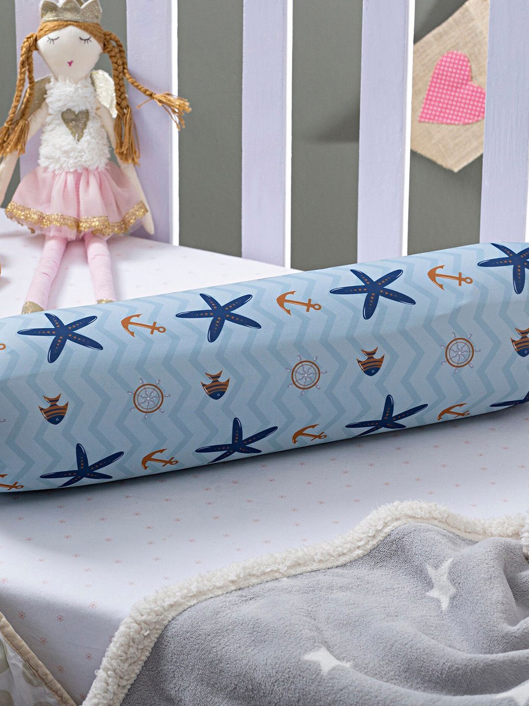 The White Willow Unisex Kids Blue & Yellow Baby Bolster Pillow-picture-13