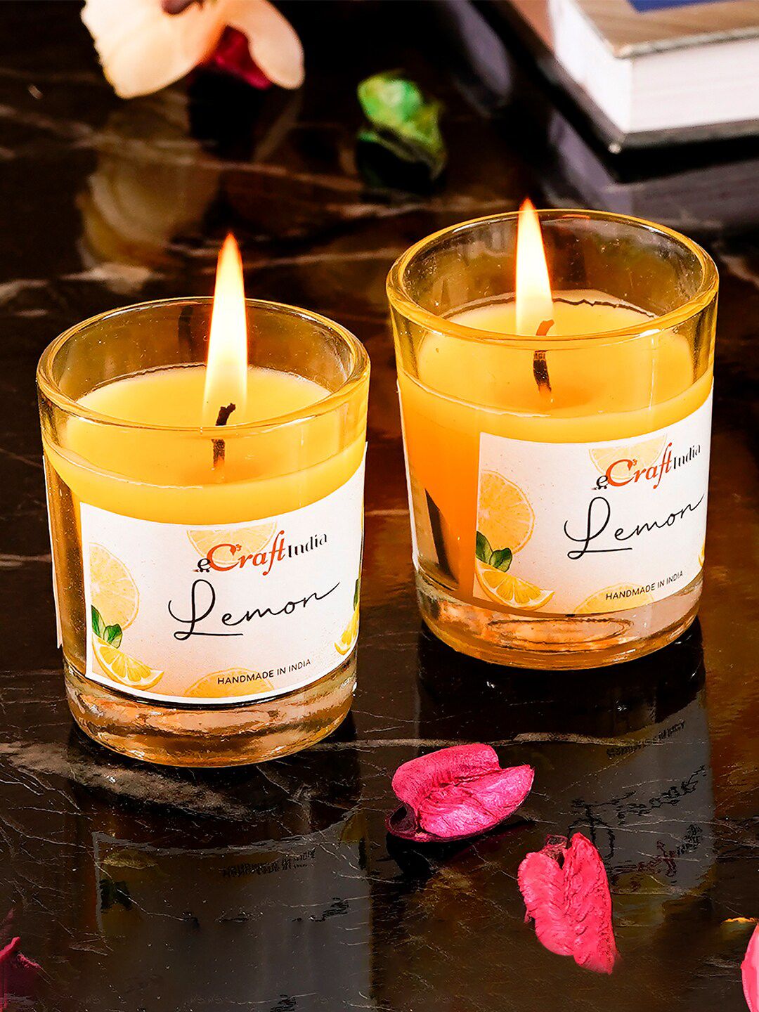 artisyn eCraftIndia Set of 2 Yellow Lemon Scented Glass Candle-picture-28