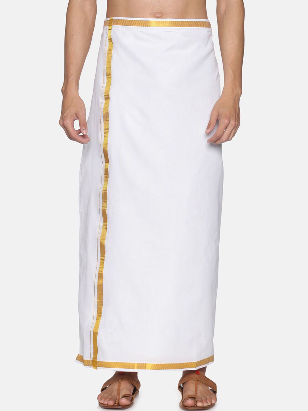 Sethukrishna Men White Solid Readymade Cotton Dhoti-picture-10