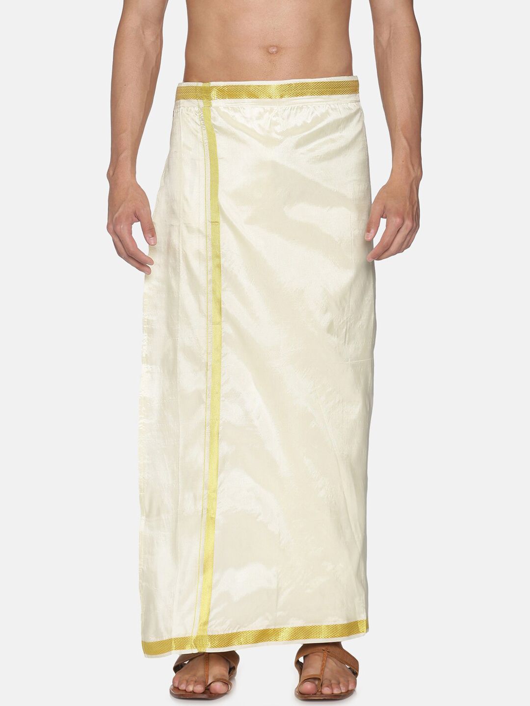 Sethukrishna Men Cream-Coloured Solid Readymade Dhoti-picture-23