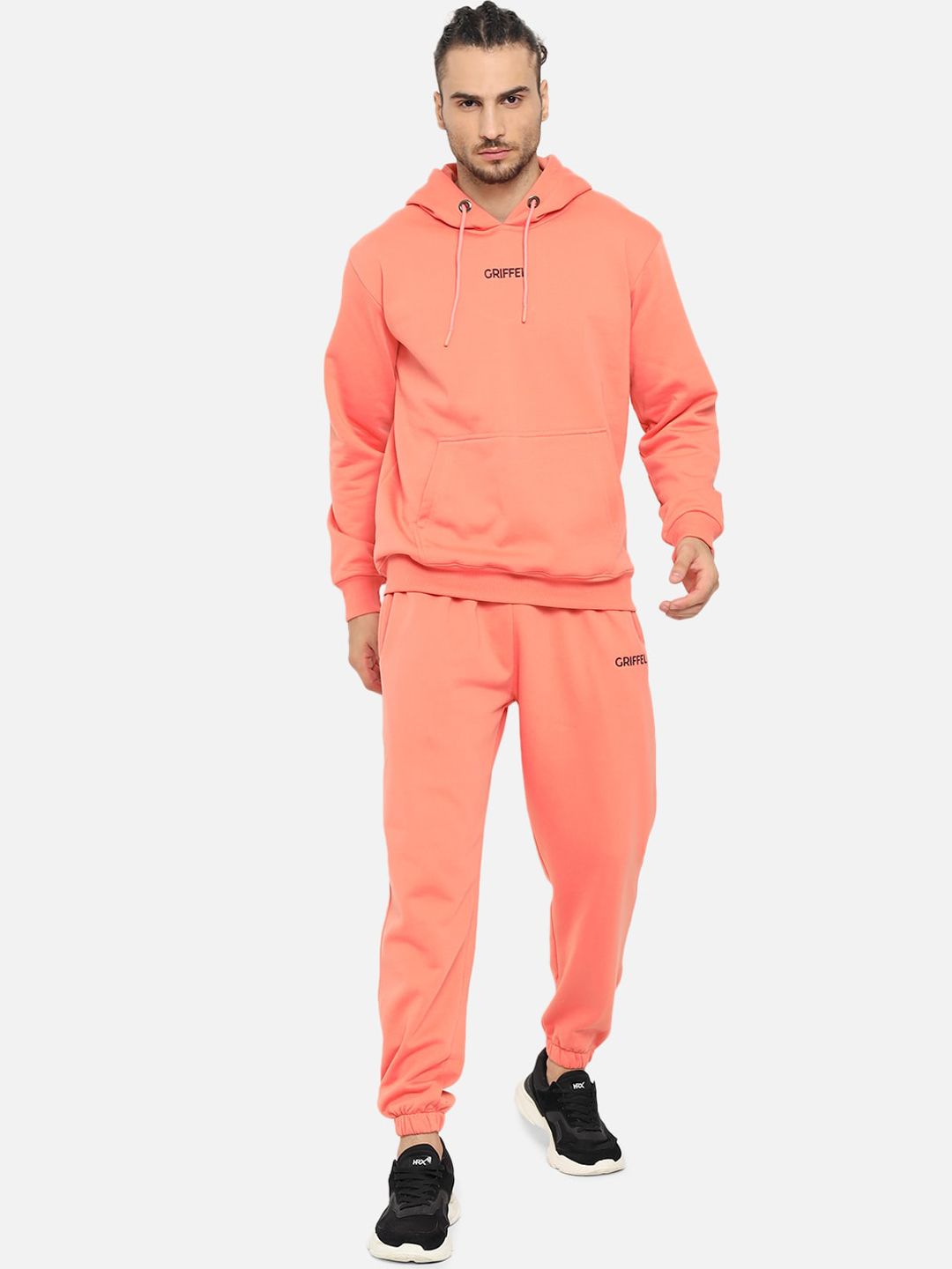 GRIFFEL Men Peach Colored Solid Tracksuit With Hood-image-38