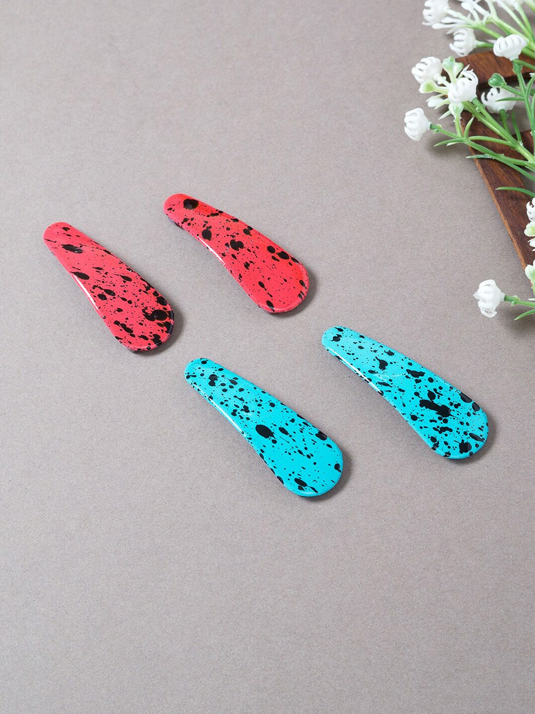 Golden Peacock Girls Turquoise Blue & Red Set of 4 Tic Tac Hair Clip