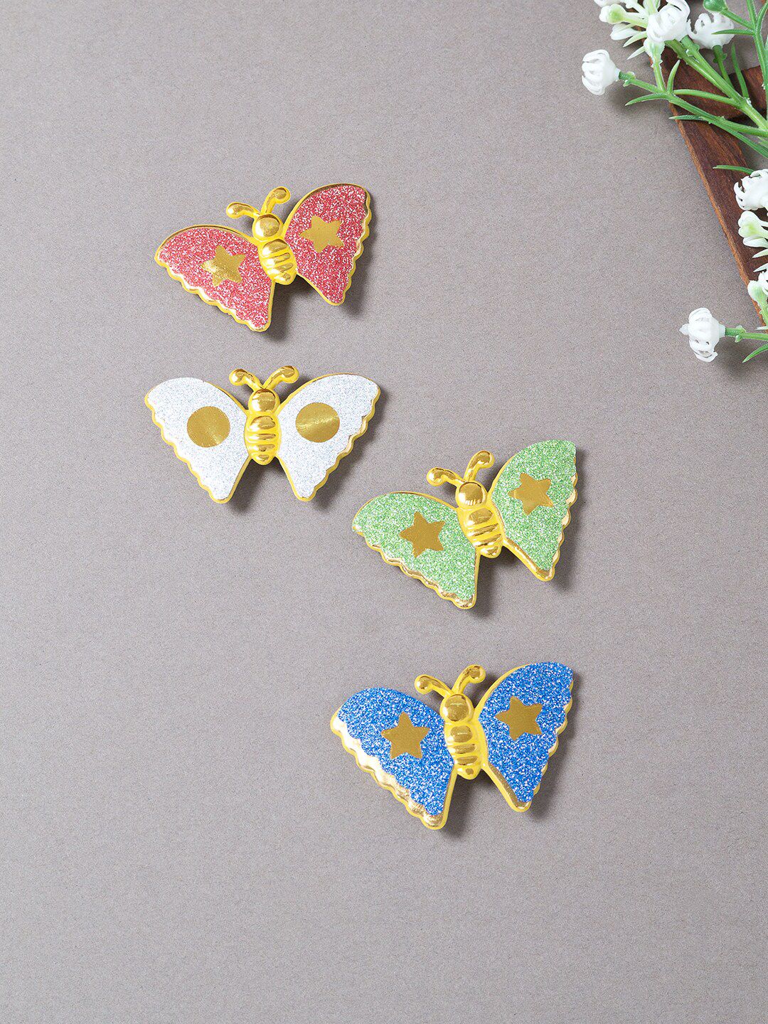 Golden Peacock Girls Gold-Toned & Pink Set of 4 Butterfly Tic Tac Hair Clip-picture-12