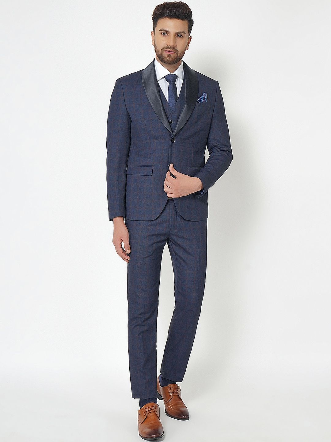 Blackberrys Men Navy Blue Solid Slim-Fit Single-Breasted 3-Piece Formal Suit-picture-31