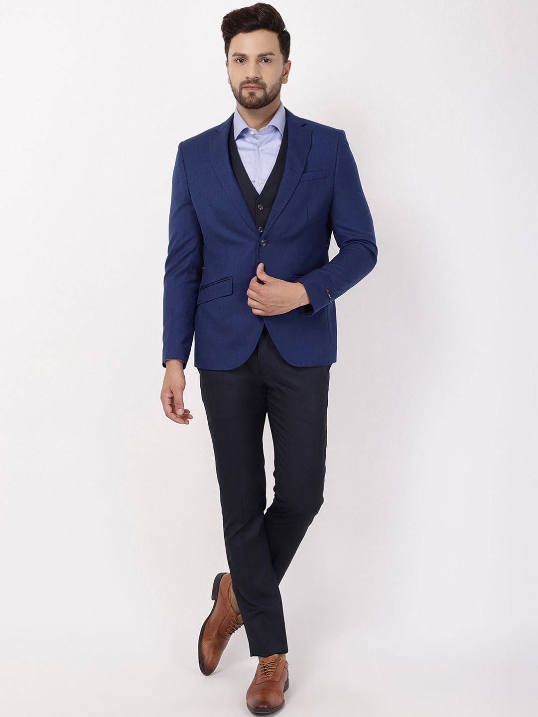 Blackberrys Men Navy Blue Solid Single-Breasted Slim Fit Formal Suit-picture-22