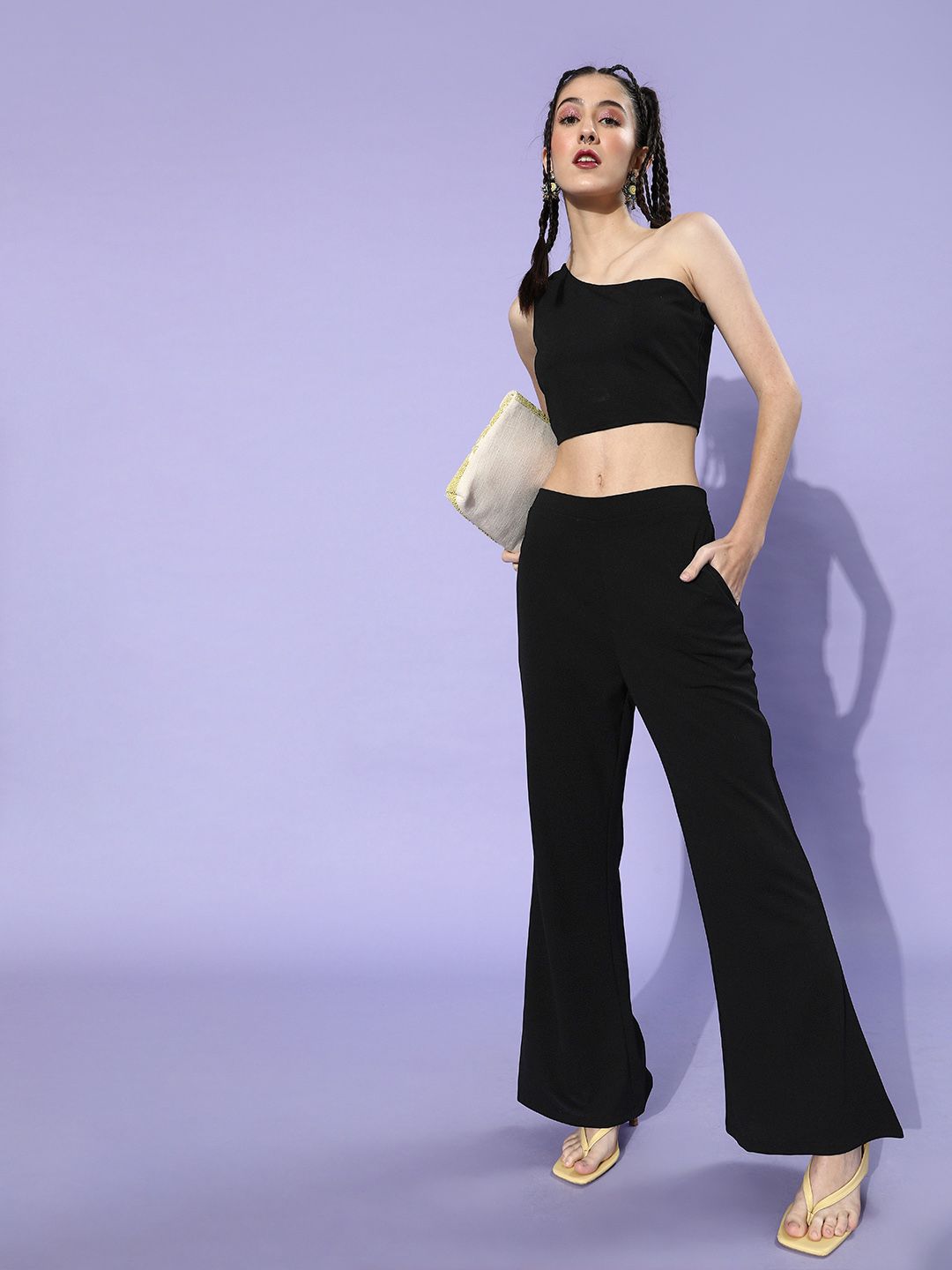 Athena Women Stylish Black Solid Top with Trousers-picture-25