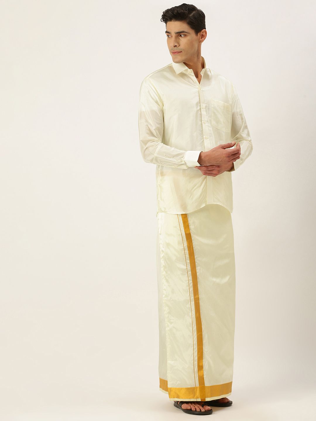 THANGAMAGAN Men Beige & Off White Shirt with Dhoti-picture-28