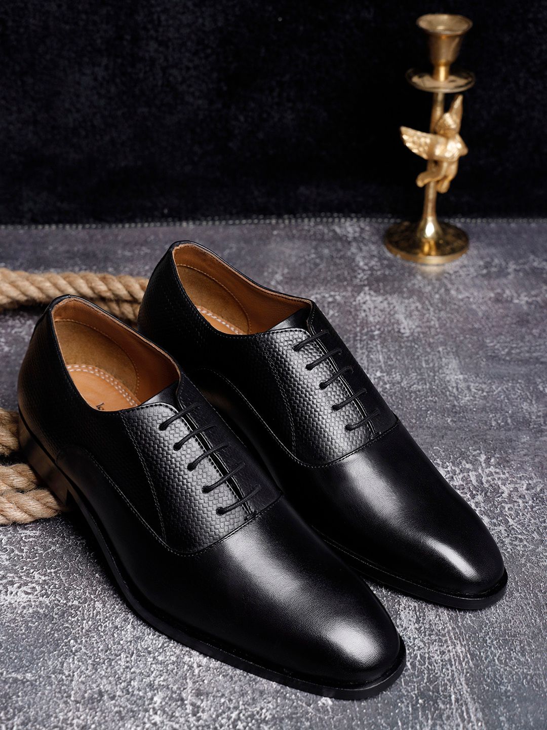 LOUIS STITCH Men Black Solid Genuine Italian Leather Formal Oxfords-picture-57