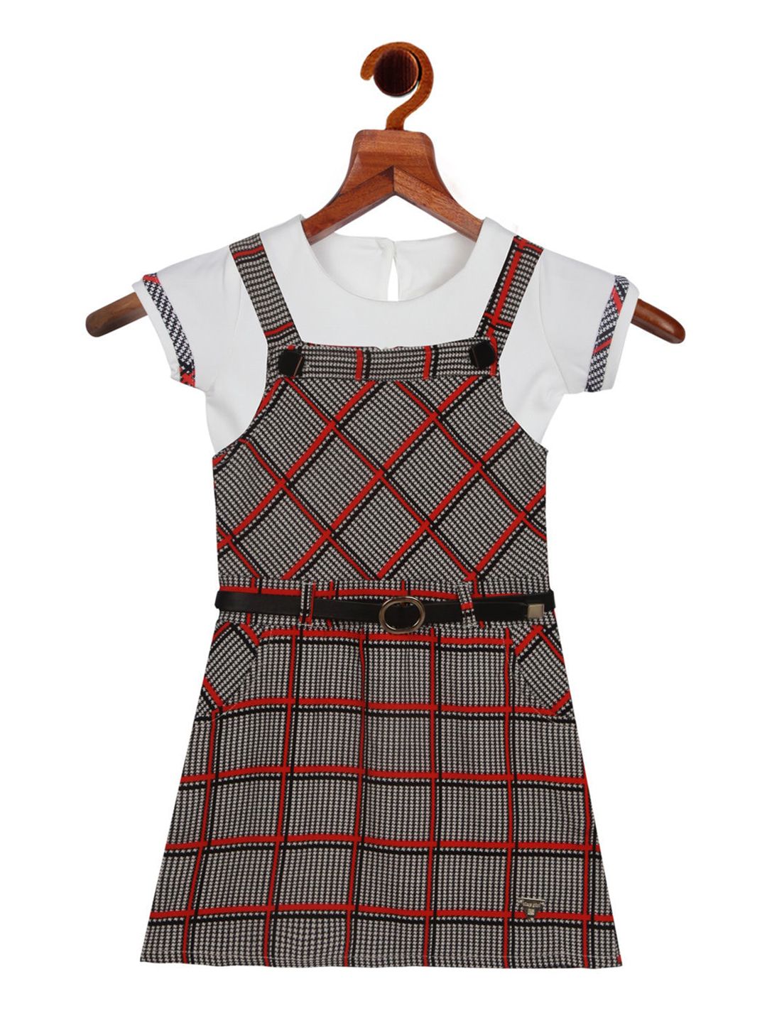 Tiny Girl Red & Grey Checked Pinafore Dress-picture-13