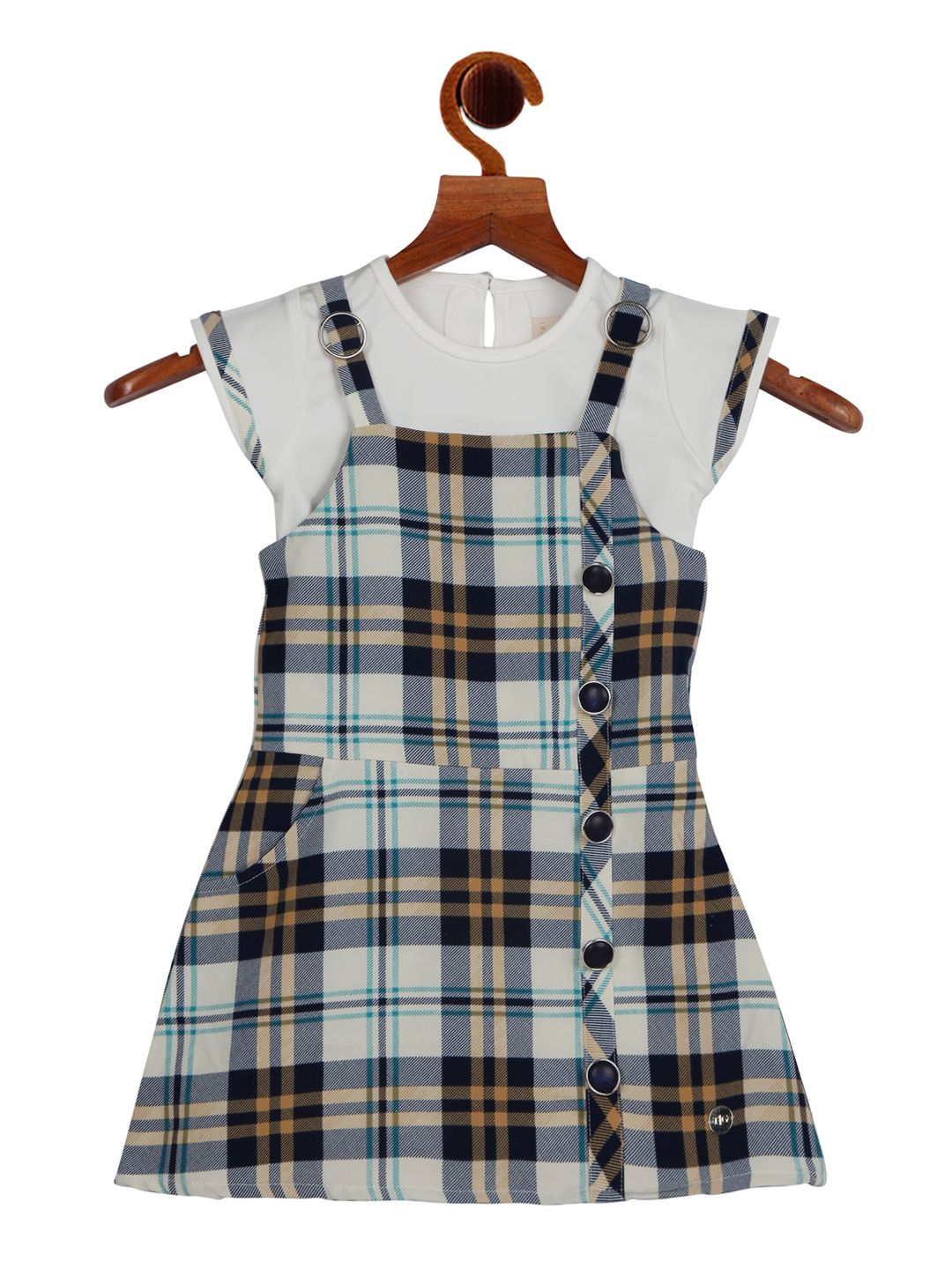 Tiny Girl Cream-Coloured Checked Pinafore Dress-picture-12