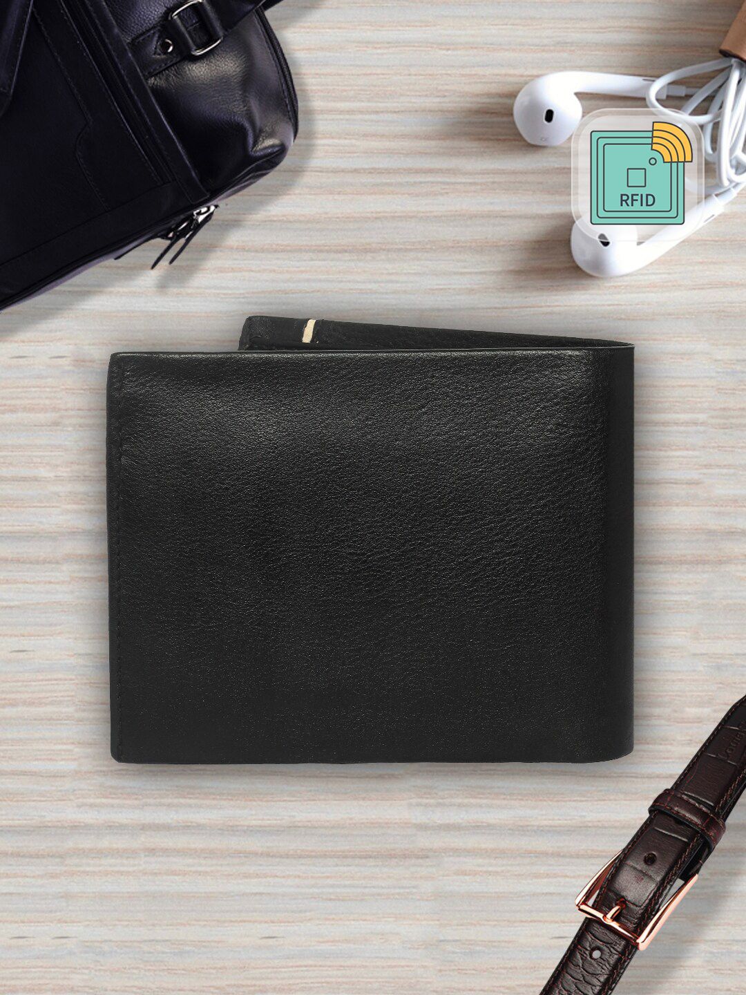 LOUIS STITCH Men Black & White Textured Genuine Italian Leather RFID Two Fold Wallet-image-19
