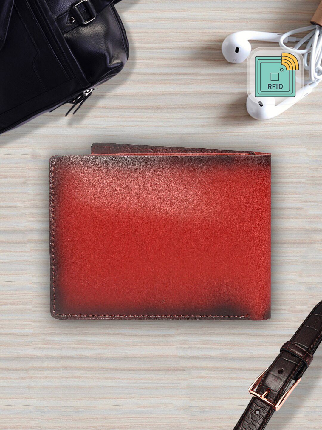 LOUIS STITCH Men Red Genuine Italian Leather RFID Two Fold Wallet-image-20