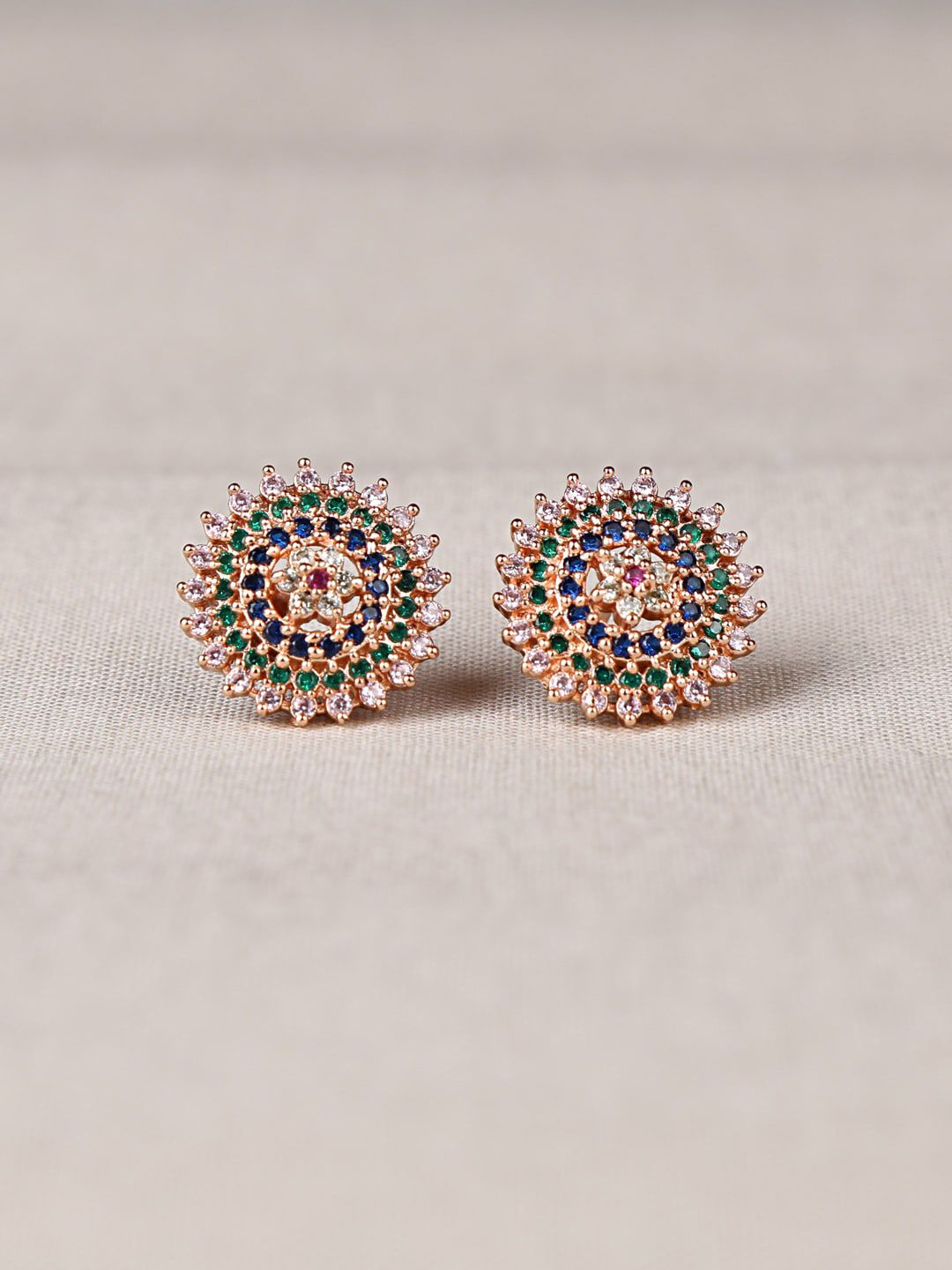 ZINU Rose Gold Plated Contemporary Cubic Zirconia Studs Earrings-picture-30