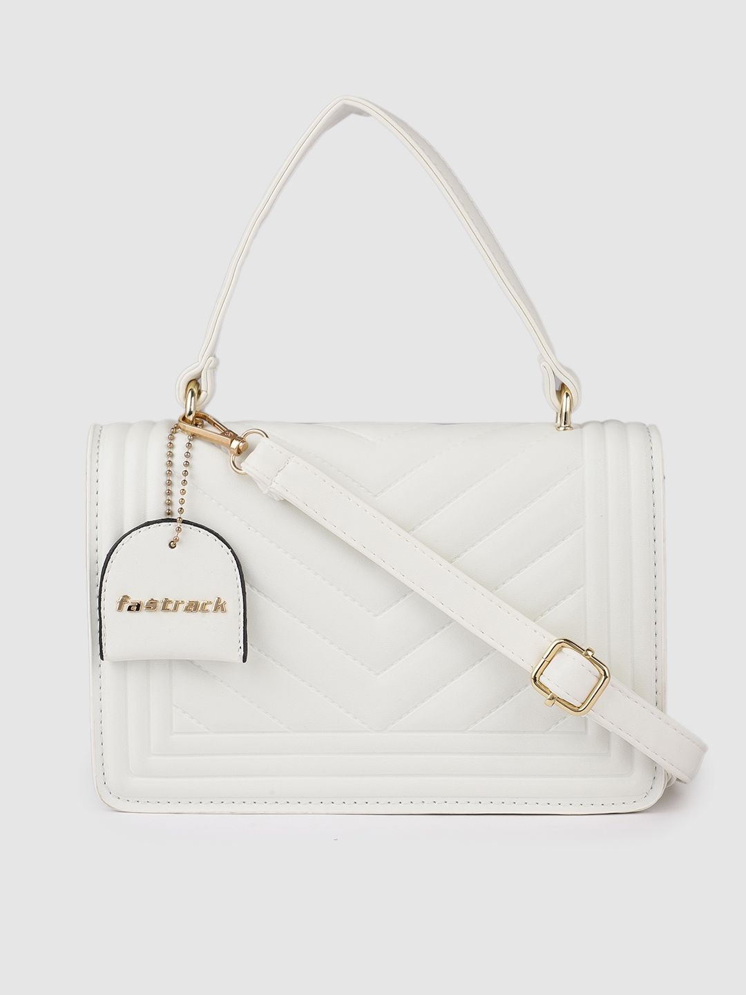 Fastrack White Solid PU Regular Structured Handheld Bag with Quilted Detail-picture-12