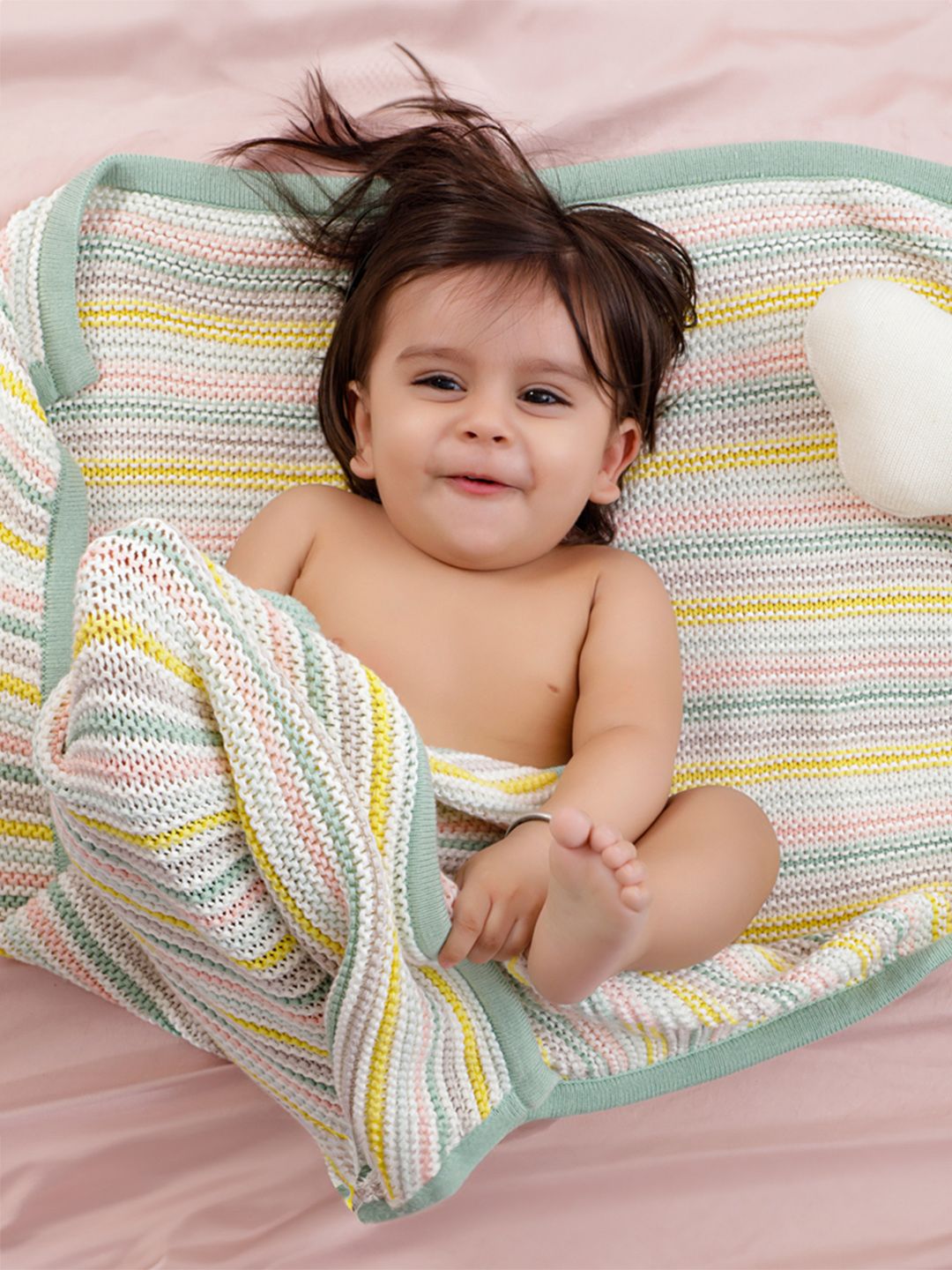 MiArcus  Unisex Kids White & Yellow Striped Summer 233 GSM Blanket-image-10