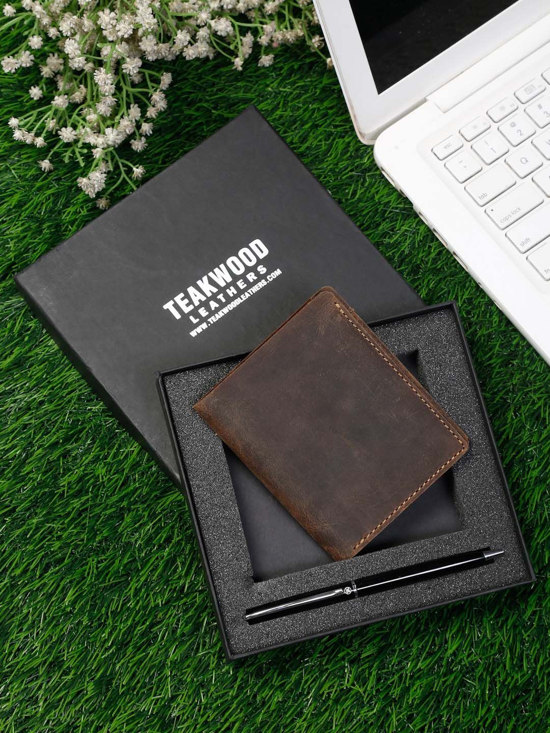 Teakwood Leathers Men Brown & Black Leather Accessory Gift Set-picture-40