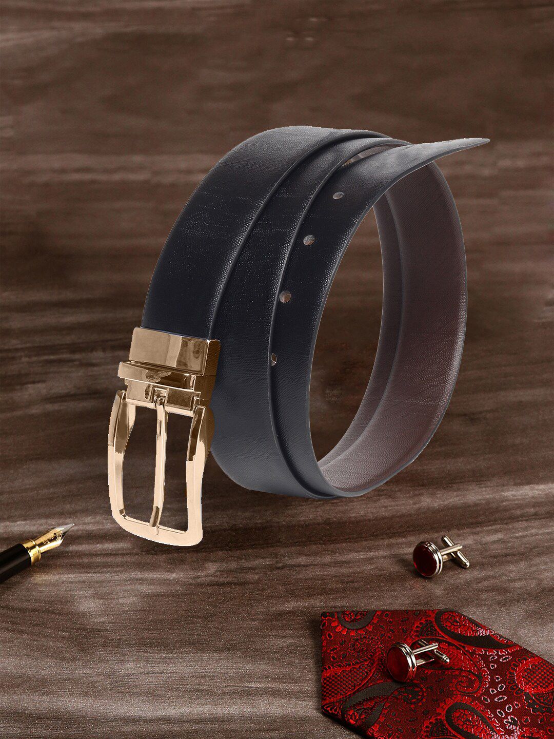 LOUIS STITCH Men Black Textured Leather Reversible Formal Belt-picture-33