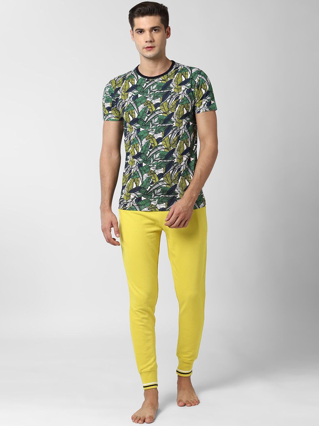 Peter England Men Green & Yellow Printed Pure Cotton Night suit-picture-26