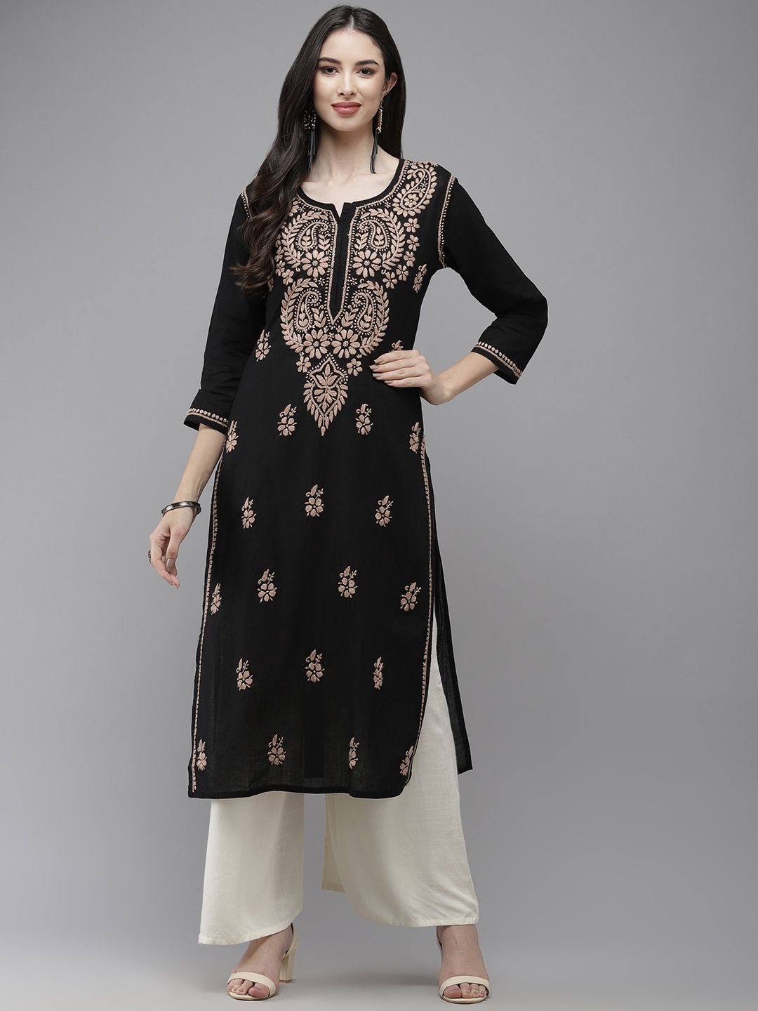 ADA Women Black & Brown Ethnic Motifs Embroidered Thread Work Handloom Kurta-picture-33
