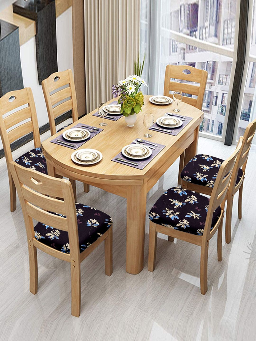 Cortina 6pcs Black Floral Printed Chair Cover