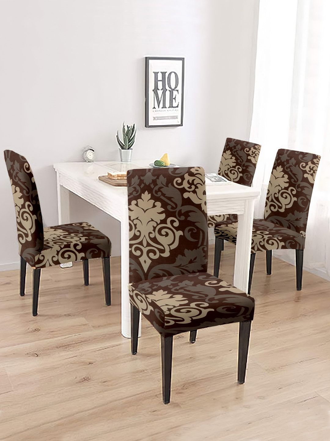 Cortina Brown & Beige 4 Pieces Printed Chair Covers