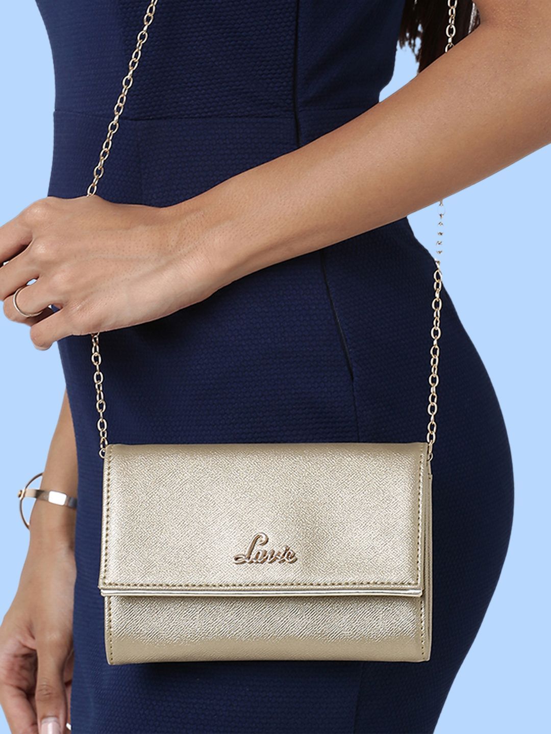 Lavie Ava Gold-Toned Solid Foldover Clutch-picture-11