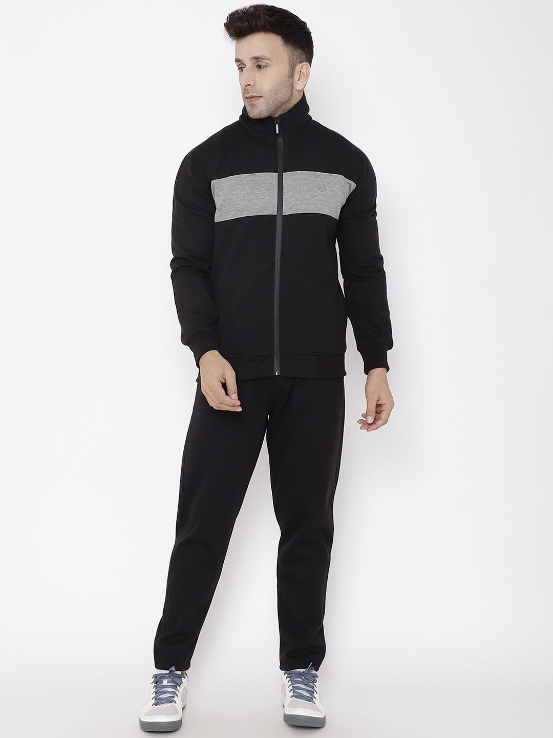 Chkokko Men Black & Grey Melange Solid Comfort-Fit Tracksuit-picture-47