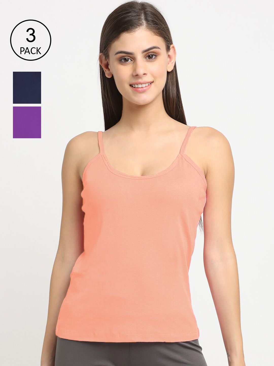 Friskers Women Pack Of 3 Solid Cotton Camisoles-picture-36