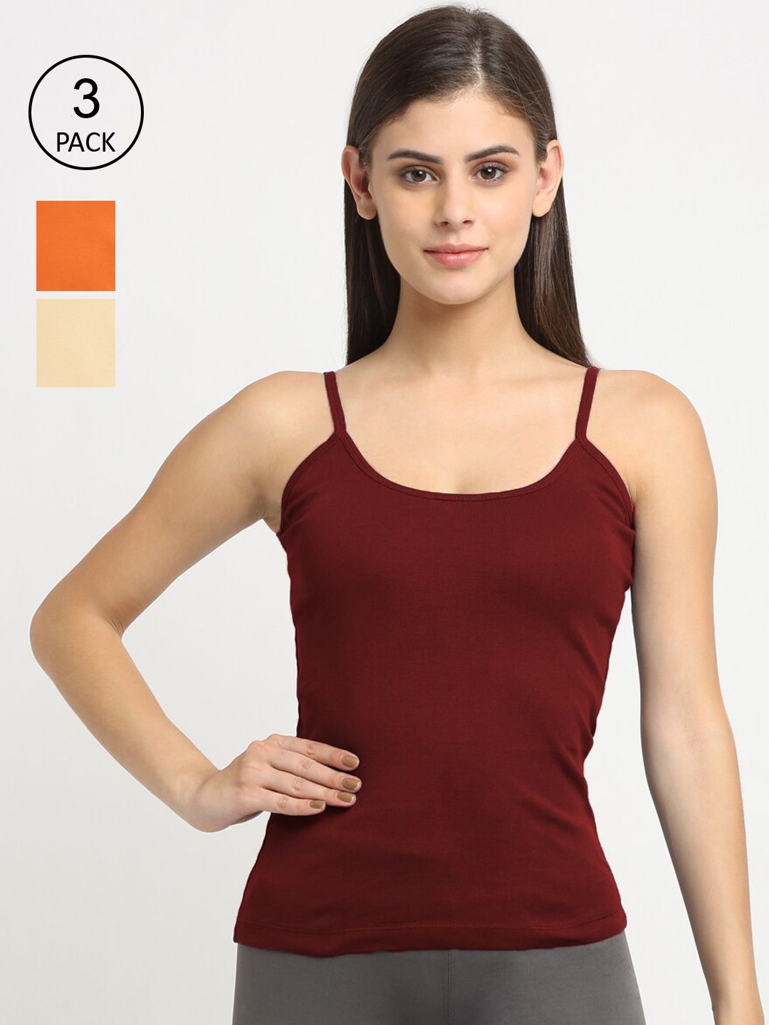 Friskers Women Pack Of 3 Solid Non-Padded Camisoles-picture-35