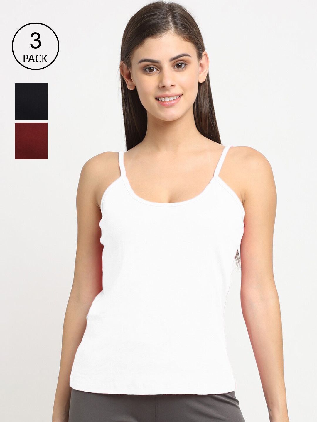 Friskers Women Pack Of 3 Solid Non-Padded Camisoles-picture-31