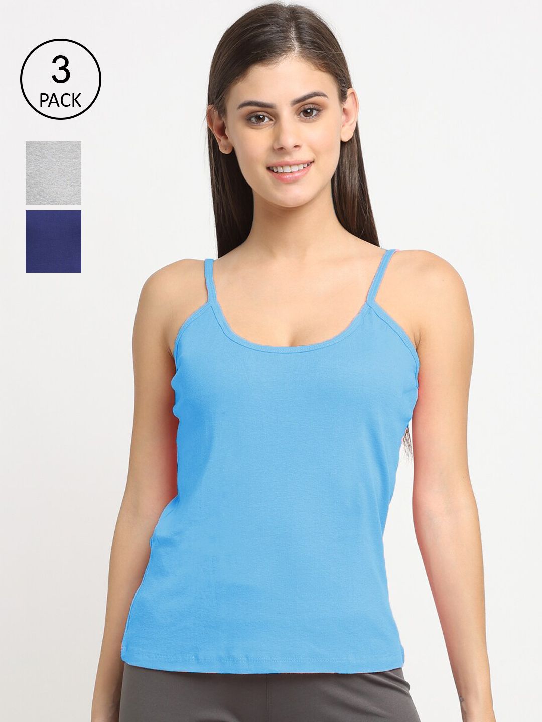 Friskers Women Pack Of 3 Solid 180 GSM Cotton Rib Camisoles-picture-10