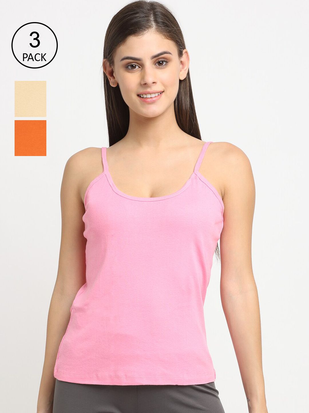 Friskers Women Pack Of 3 Solid Non-Padded Camisoles-picture-28