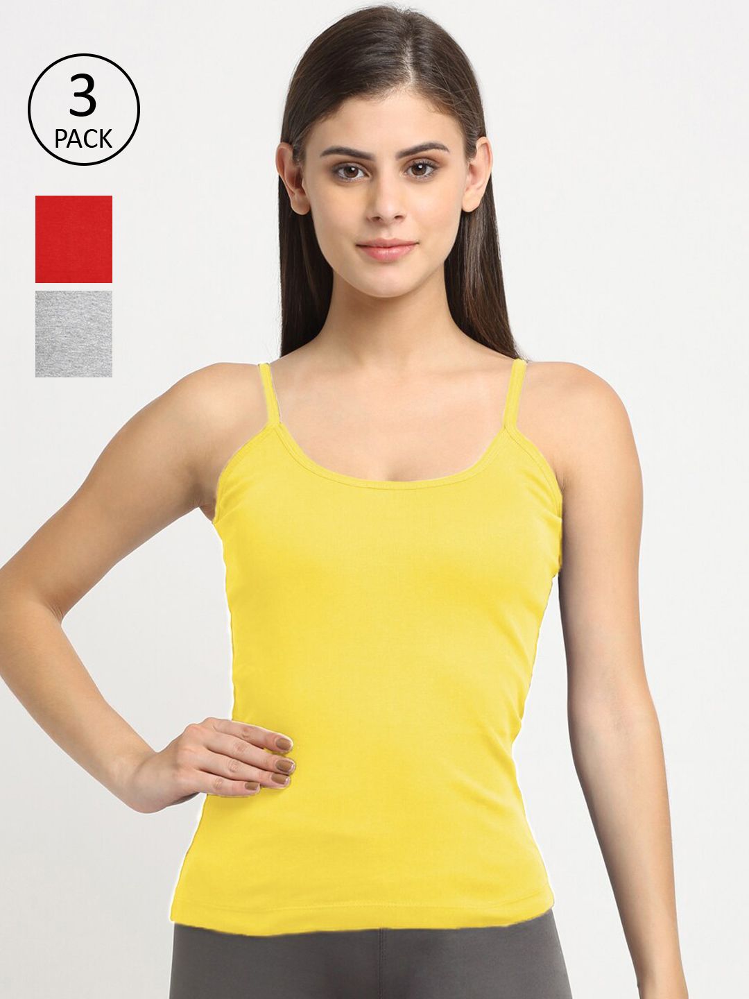 Friskers Women Pack Of 3 Solid Cotton Camisoles-picture-27