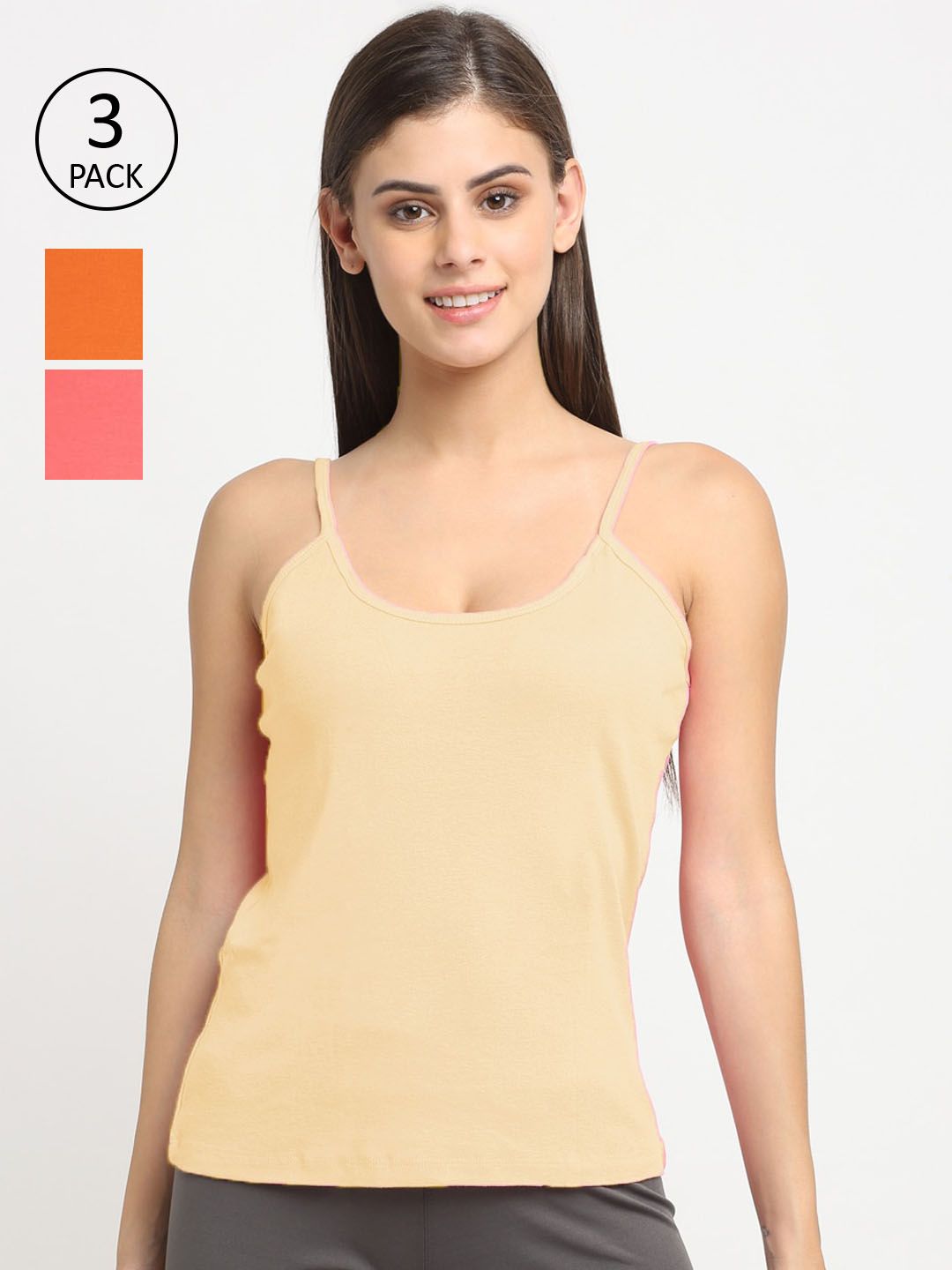 Friskers Women Pack Of 3 Solid 180 GSM Cotton Rib Camisoles-picture-22