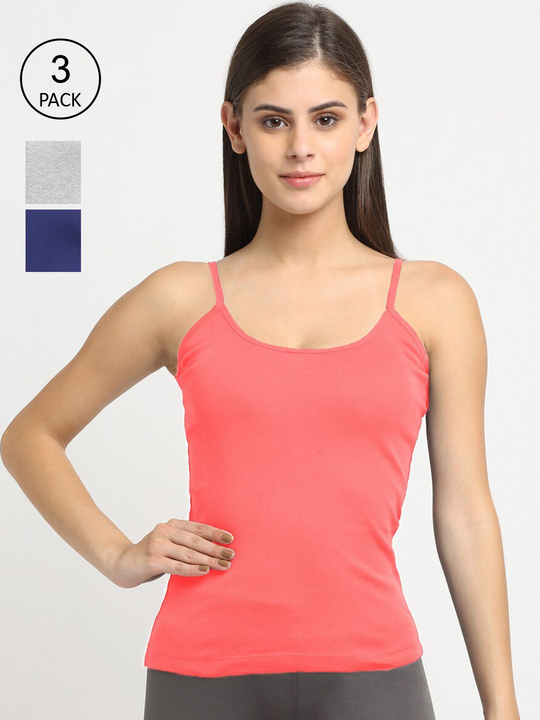 Friskers Women Pack Of 3 Solid 180 GSM Cotton Rib Camisoles-picture-21