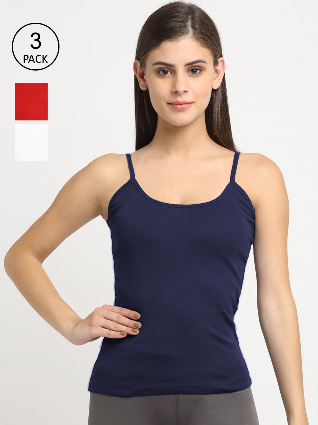 Friskers Women Pack Of 3 Solid Cotton Camisoles-picture-39