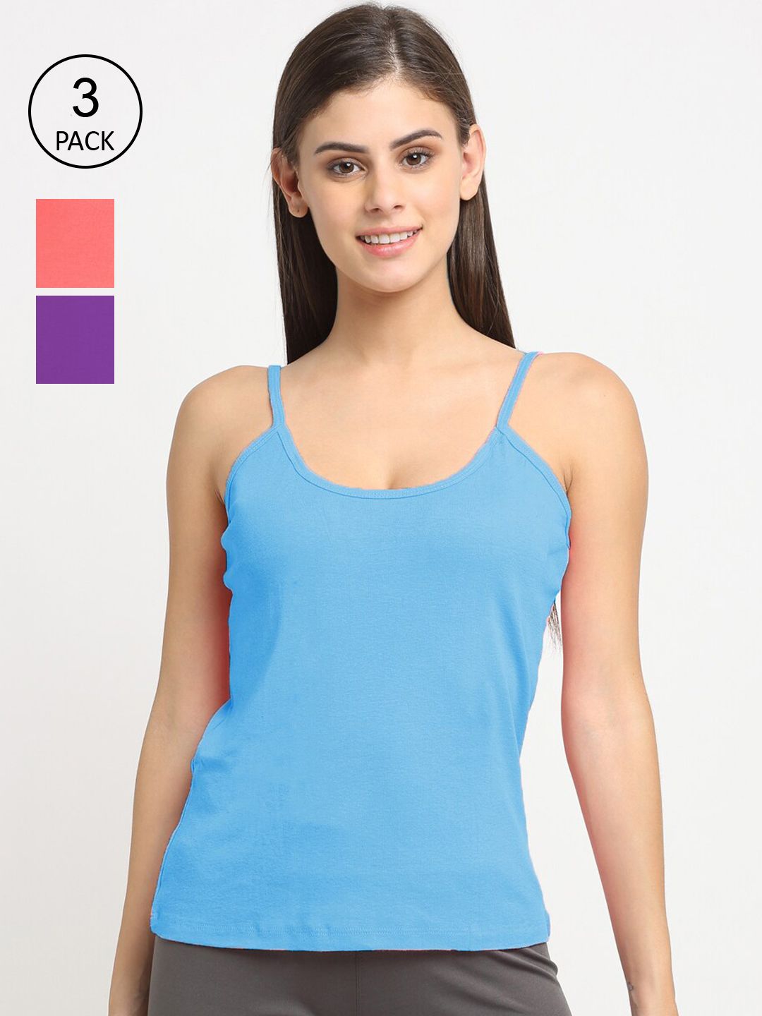 Friskers Women Pack Of 3 Solid 180 GSM Cotton Rib Camisoles-picture-16