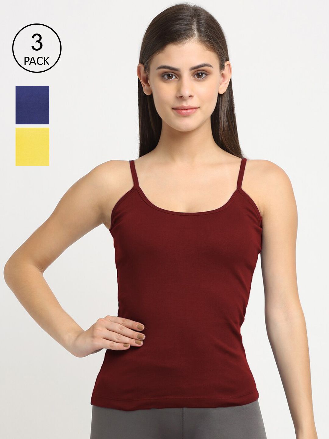 Friskers Women Pack Of 3 Solid Cotton Camisole-picture-30