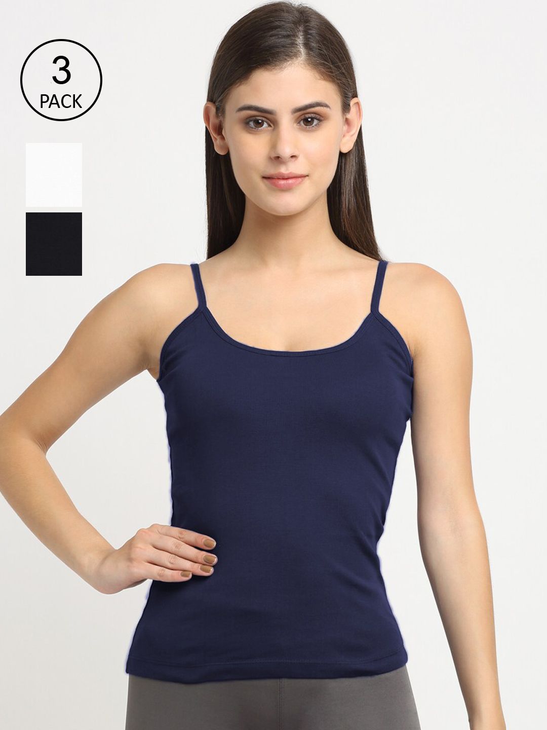 Friskers Women Pack Of 3 Solid Non-Padded Camisoles-picture-18