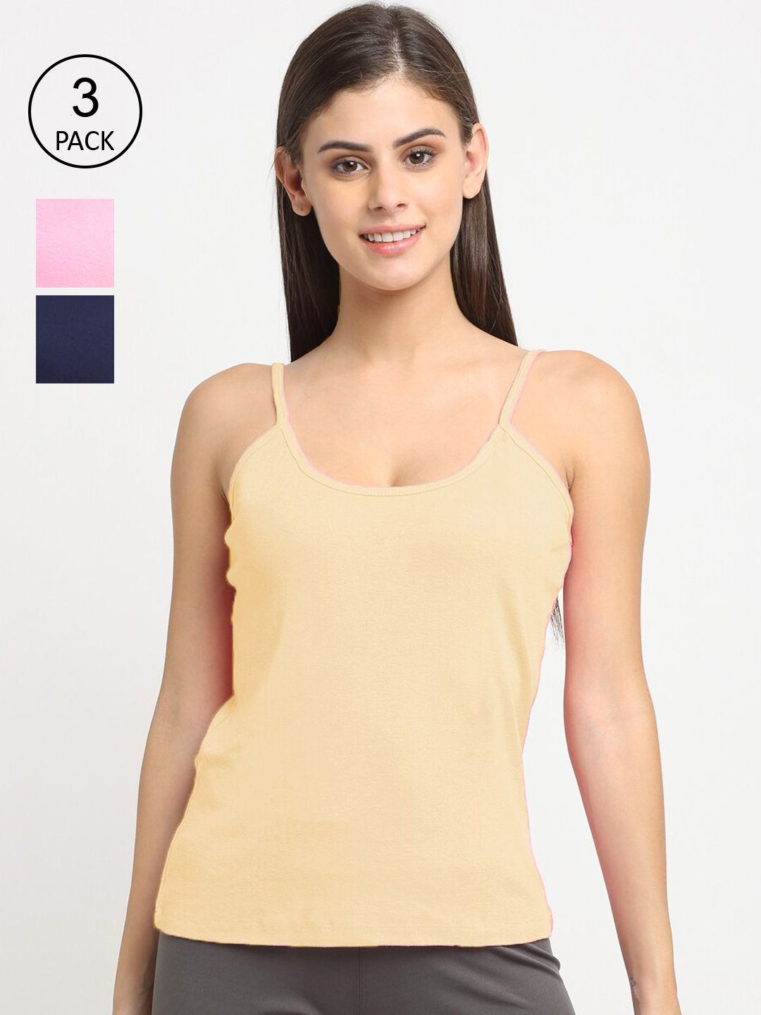 Friskers Women Pack Of 3 Solid Cotton Camisoles-picture-26