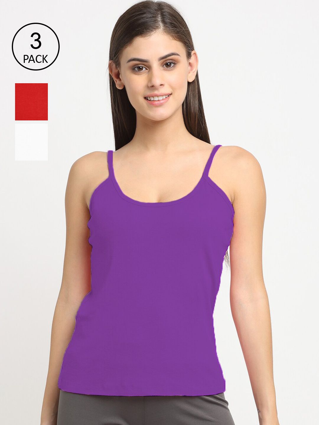 Friskers Women Pack Of 3 Solid Non-Padded Regular-Fit Camisoles-picture-37