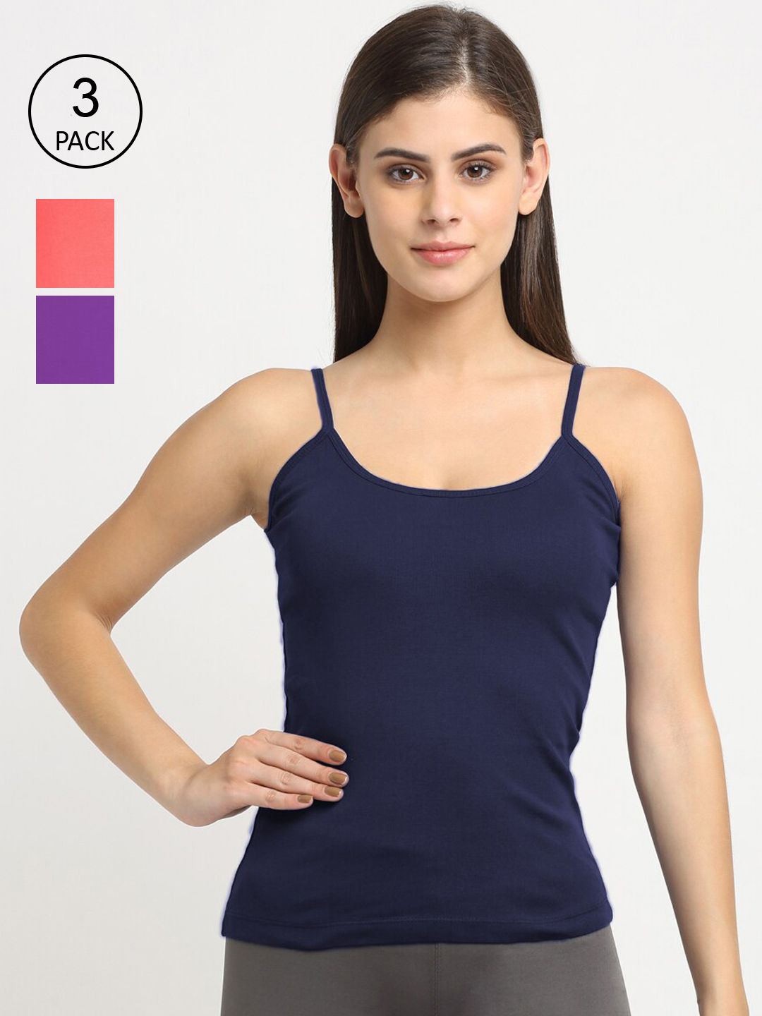 Friskers Women Pack Of 3 Solid 180 GSM Cotton Rib Camisoles-picture-14