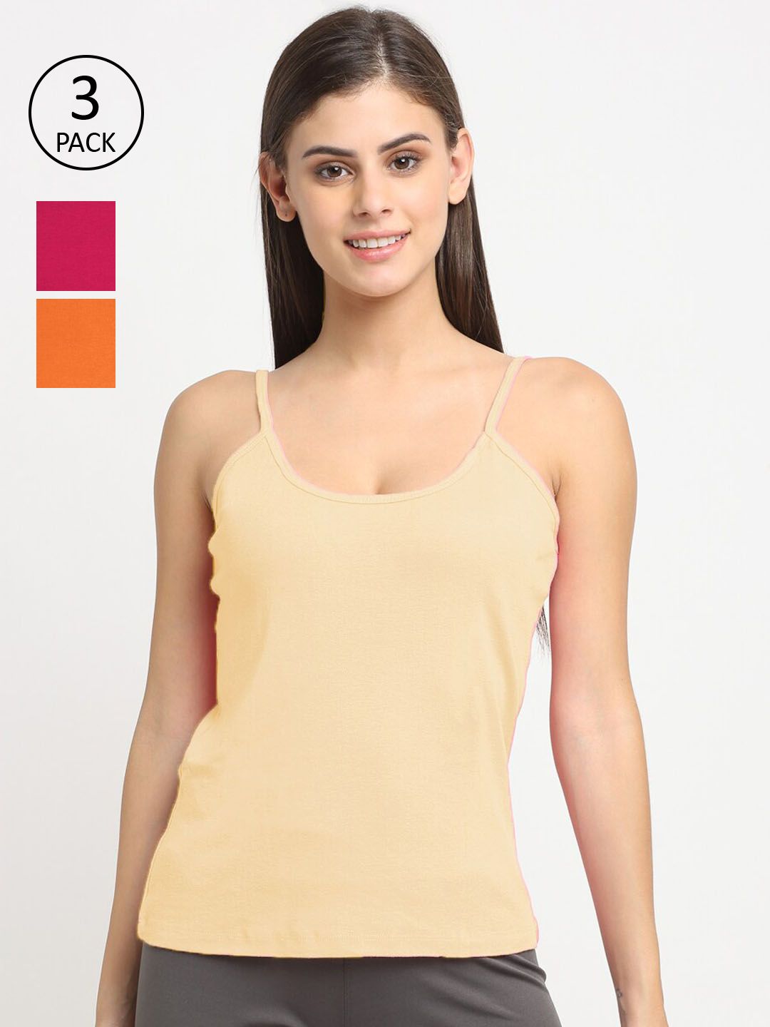 Friskers Women Pack Of 3 Solid 180 GSM Cotton Rib Camisoles-picture-13