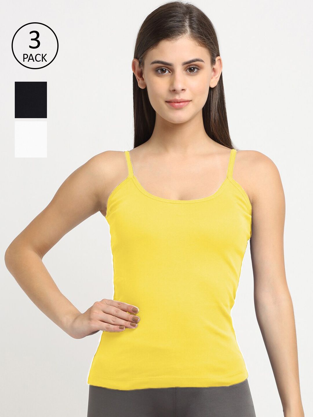 Friskers Women Pack Of 3 Solid 180 GSM Cotton Rib Camisoles-picture-12