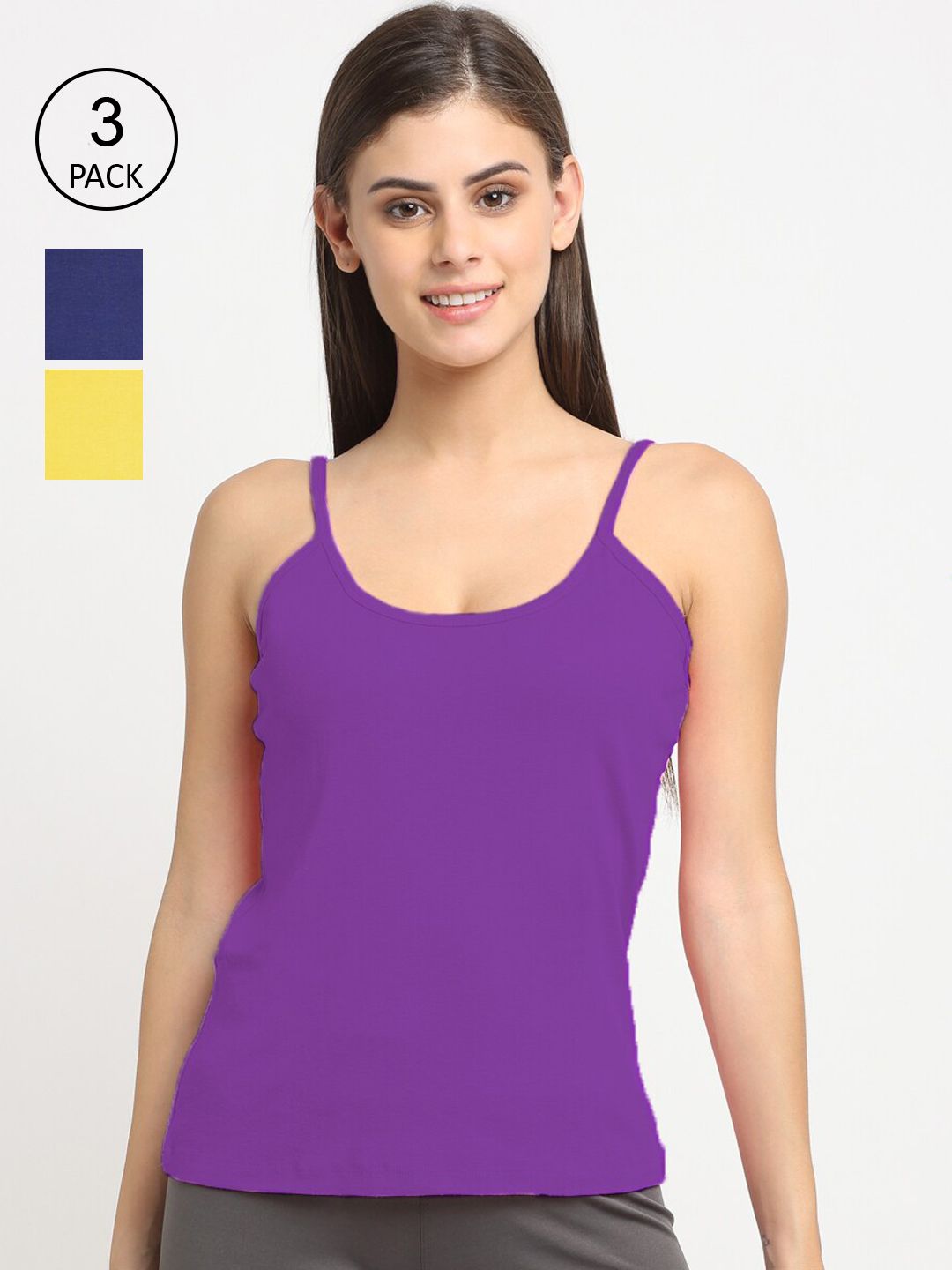 Friskers Women Pack of 3 Solid Non padded camisoles-picture-32