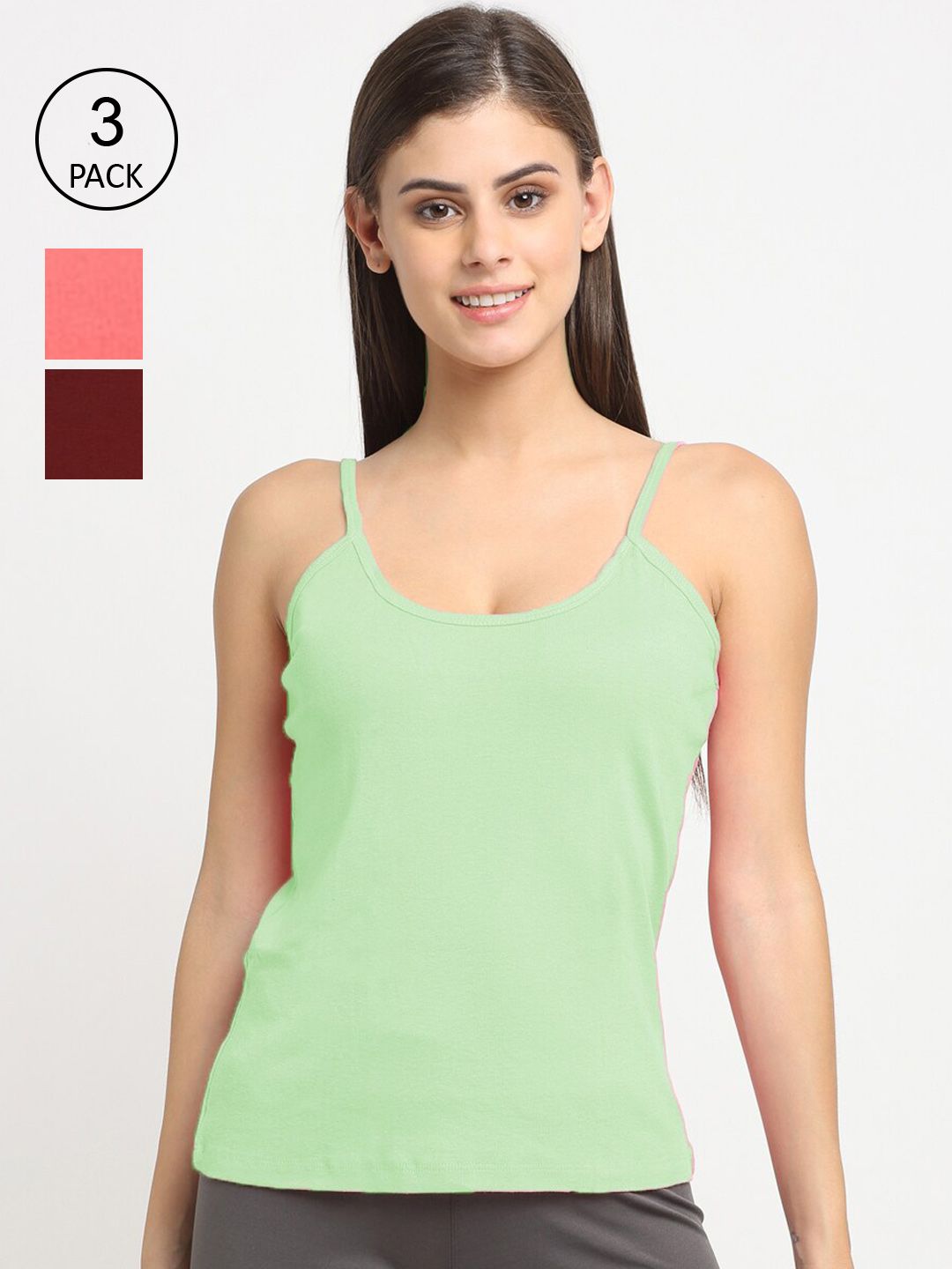 Friskers Women Pack Of 3 Solid 180 GSM Cotton Rib Camisoles-picture-11