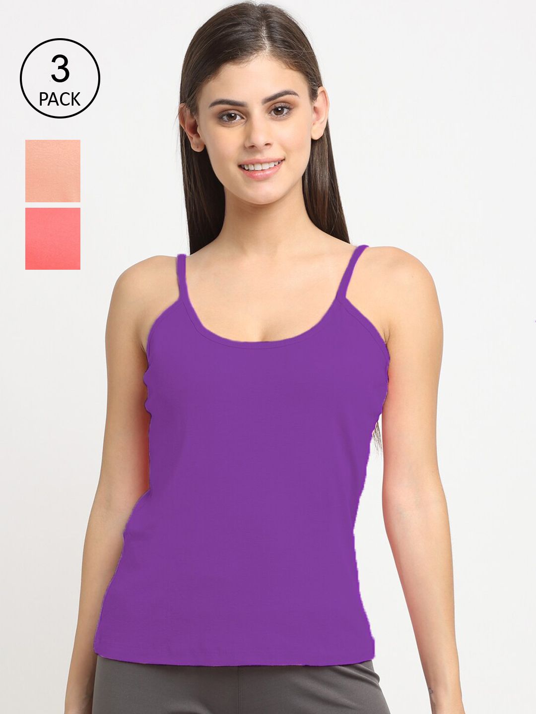 Friskers Women Pack Of 3 Solid 180 GSM Cotton Rib Camisoles-picture-26