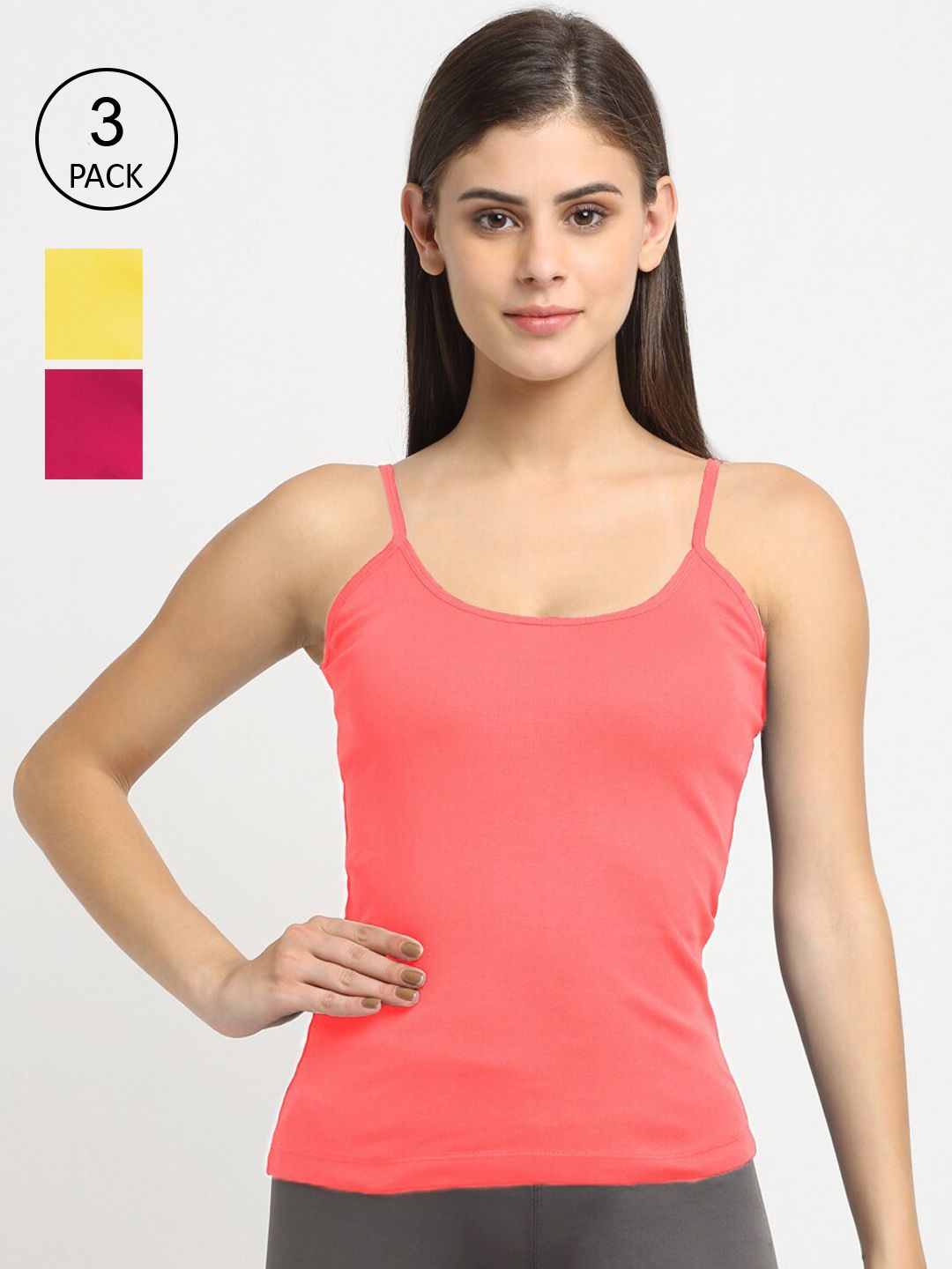 Friskers Women Pack Of 3 Solid 180 GSM Cotton Rib Camisoles-picture-24