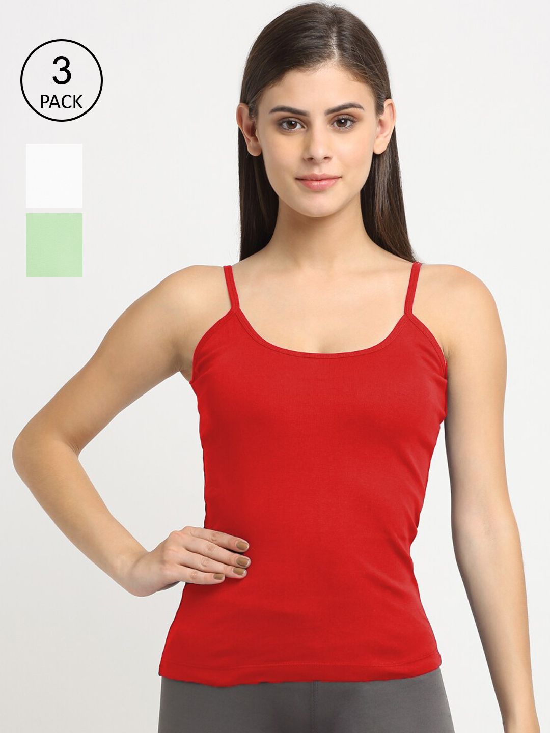 Friskers Women Pack Of 3 Solid 180 GSM Cotton Rib Camisoles-picture-18